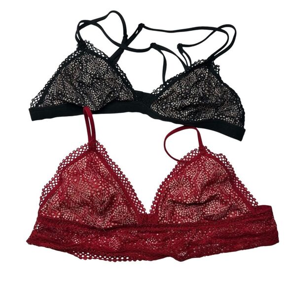 Victoria's Secret Black and Red Floral Lace Unlined Bra Bundle Large Intimates - Picture 1 of 6